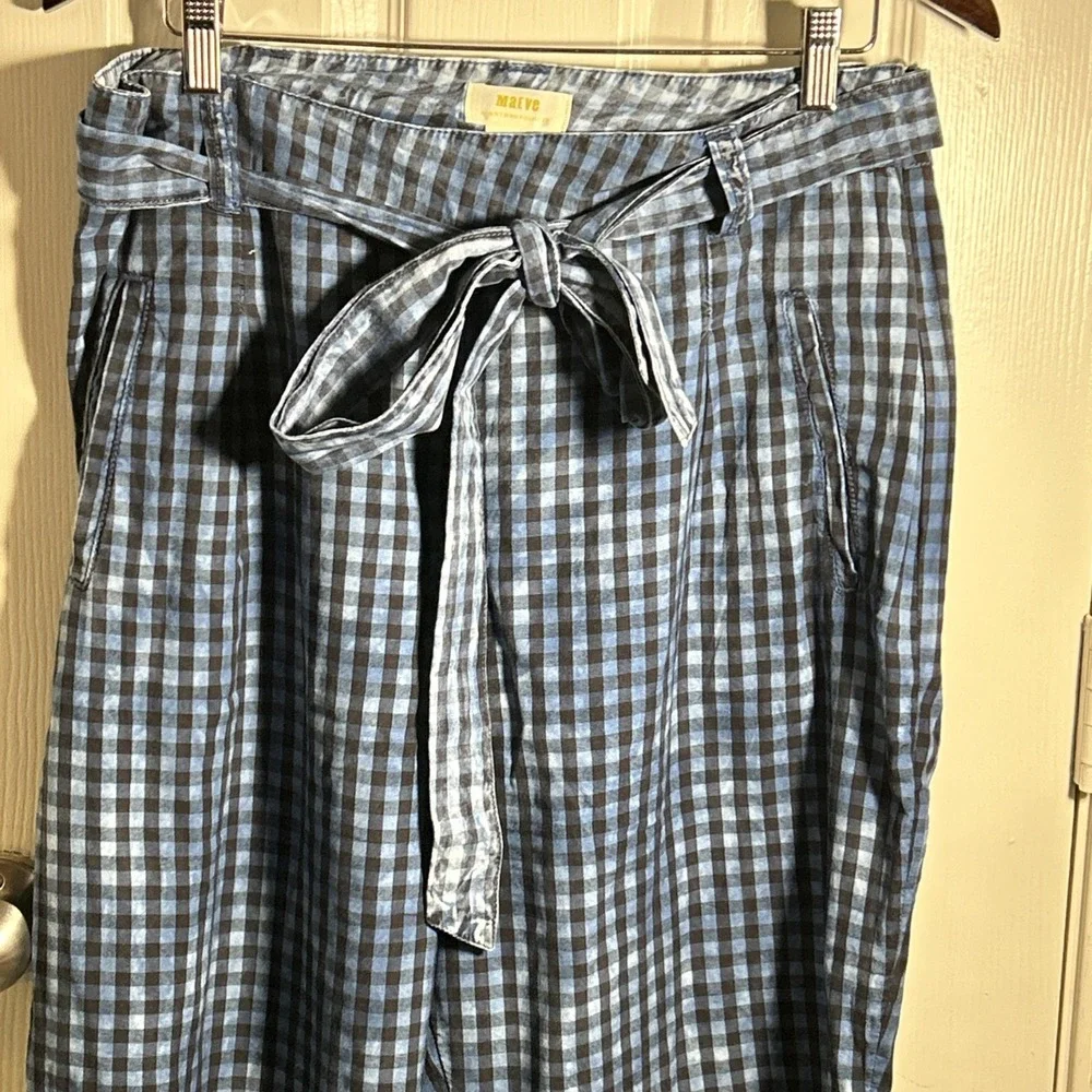 Maeve by Anthropologie Avryl Pants Womens 14  Blue Black Check Belted